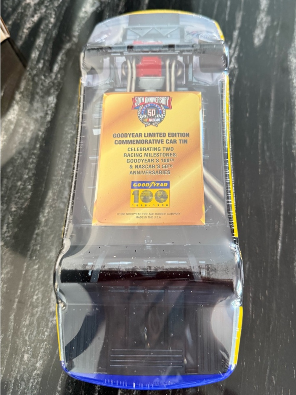 NASCARS 50th & Goodyear 100th Anniversary Commemorative Tin Car - Yellow & Black